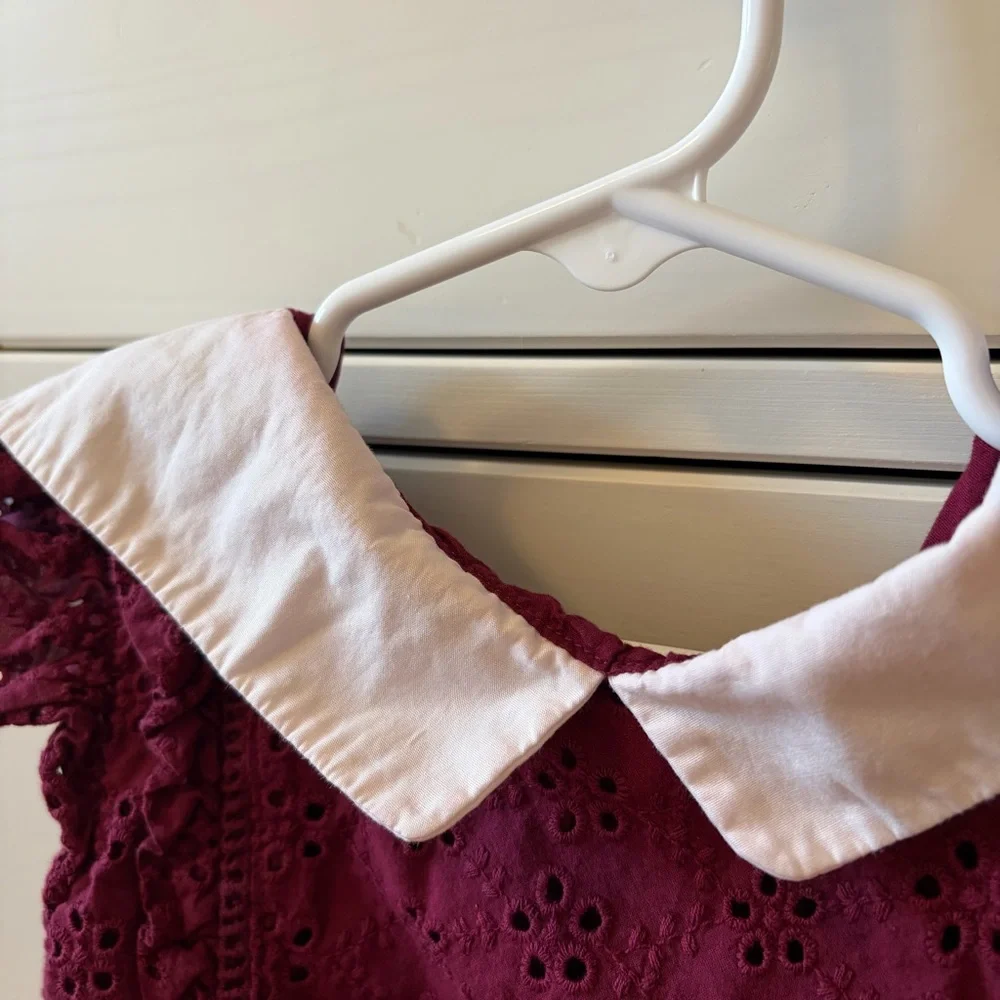 Janie and Jack Maroon Burgundy Eyelet Collar Dress Size 5